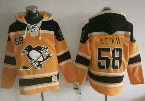 Penguins #58 Kris Letang Gold Sawyer Hooded Sweatshirt Stitched NHL Jersey - Click Image to Close